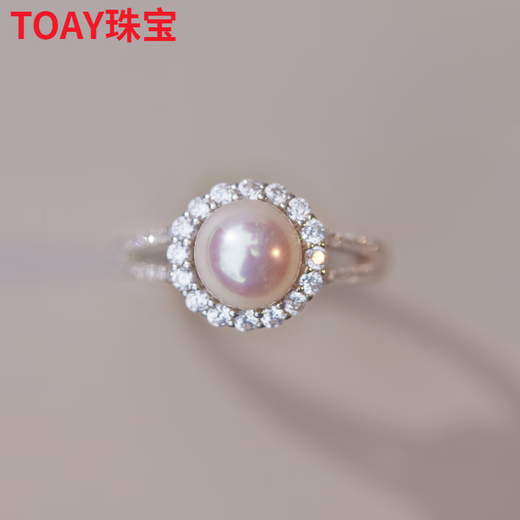 TOAY strong light freshwater pearl S925 silver ring ring simple personality temperament niche gemstone strong light freshwater pearl silver ring
