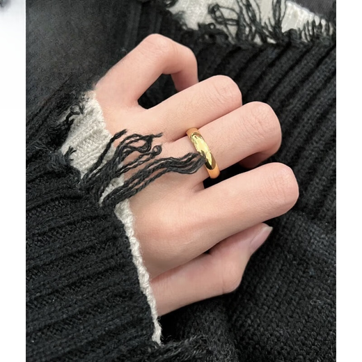 Menbin 24ki gold ring couple loach back glossy ring live mouth ring 999 gold men and women 3D hard gold glossy ring 2.98g