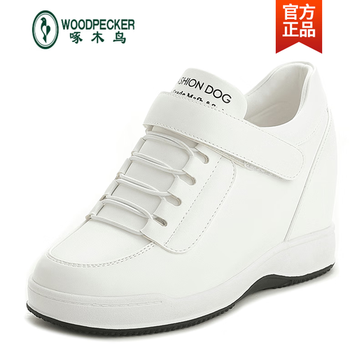 Woodpecker casual spring new simple white women's inner height increasing women's shoes new autumn wedge heel summer leisure travel comfortable white single lining 38