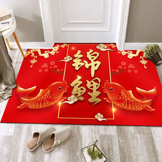 Beiyan floor mat red entry and exit safe entry door mat household festive door mat water-absorbent and stain-resistant entrance bathroom carpet entry and exit safe C red 60*90CM