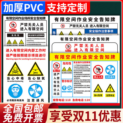 污水处理池标识牌有限空间作业警示告知卡牌水池隔油池蓄水池 有限点BT728 50x60cm