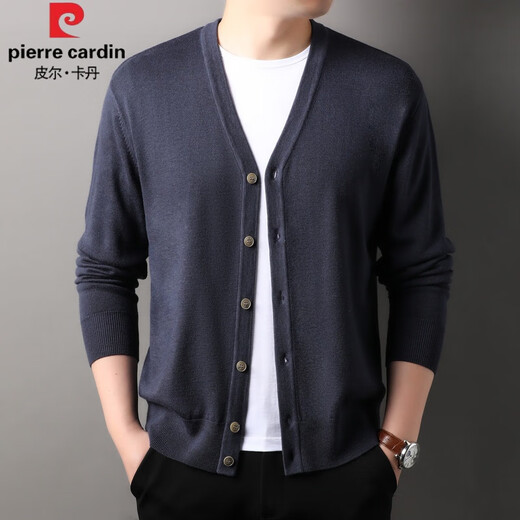 Pier Cardin Cardigan Herren 2024 Frühling und Herbst Neue Festkörper-Strickjacke für und junge Männer lässig V-Ausschnitt Dünne Strickjacke Leinengrau 175/l [geeignet für 135-150jin [Jin gleich 0,5 kg]]