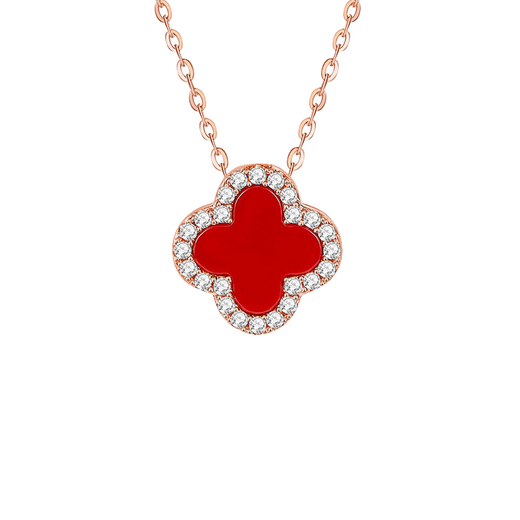 Eoth18k gold double-sided four-leaf clover necklace for girls, clavicle chain, rose gold pendant, 520 birthday gift for girlfriend, green + red four-leaf clover necklace + certificate + gift box