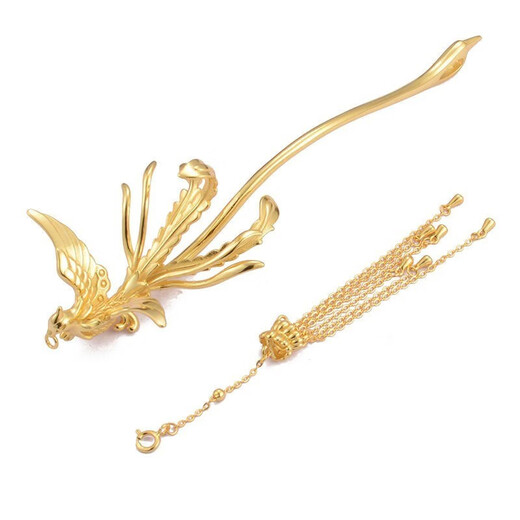 Teacher Mu Shen's Valentine's Day retro phoenix hairpin for women 18K gold light luxury hairpin tassel step rocking ancient style hair accessories -