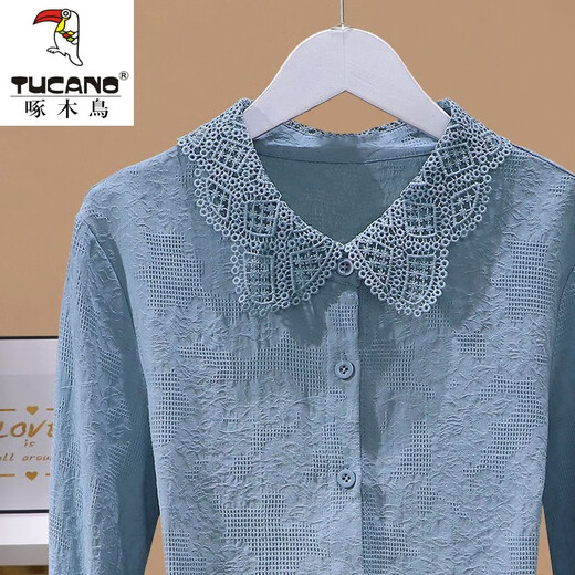 Woodpecker Ramie Long Sleeve White Shirt Women's Cotton Linen Linen High-end Top Shirt Women's 2026 New Spring and Autumn New Korean Version Blue Long/Sleeve (Ready Stock Quick Delivery) L Recommendation 115-130Jin Jin equals 0.5 kg