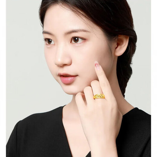 Yingtang Old Phoenix Gold Store model pure gold 999 pure silver ring for women with baby's breath gold-covered and silver-covered live mouth pair ring ring adjustable gold-covered silver baby's breath ring with the same style as Lao Fengxiang. Collect and receive certificate + receipt + gift box 1.2g same style with Lao Fengxiang