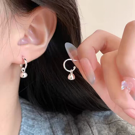 Small silver bean ins style simple and full-body sterling silver niche earrings solid small bean versatile earrings for women small silver bean earrings