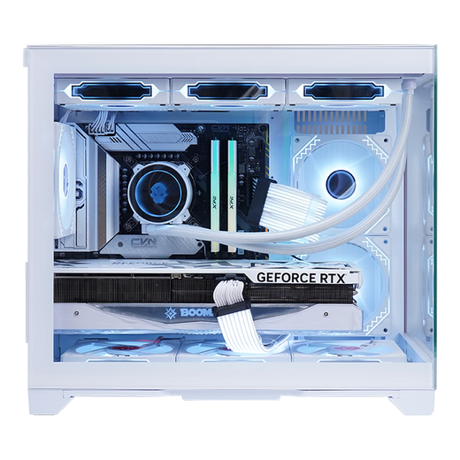 玩嘉孤勇者白无A柱+棱镜RGB六风扇+幻境360水冷 海景房机箱台式电脑主机箱 M-ATX主板/360水冷