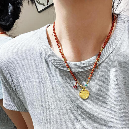 Ouyin Natural South Red Agate Necklace Millet Beads Clavicle Chain Sweater Chain Yellow God of Wealth Life Year Wealth Bracelet Chain Universal Chain South Red Necklace