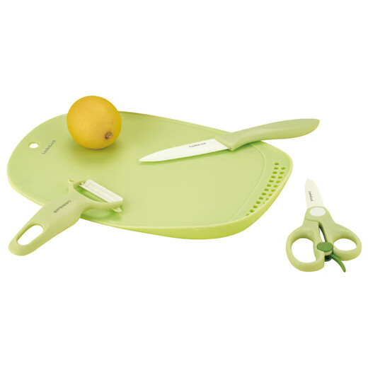 Verriegelungsschloss (Schloss/Verriegelung) Babynahrungsergänzungsmesser Set Baby Kinderkochwerkzeuge Schneidebrett Keramikschere Hobel Keramikmesser 4-teiliger Set