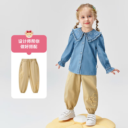 Classic Teddy classic Teddy girls' shirt children's denim shirt small and medium-sized children's clothing pure cotton cardigan jacket denim blue 120