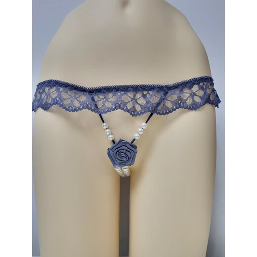 Sexy couple underwear, one man and one woman, T-string, feminine design, men's underwear, men's underwear, double row, black double suspender flower-double row pearl L