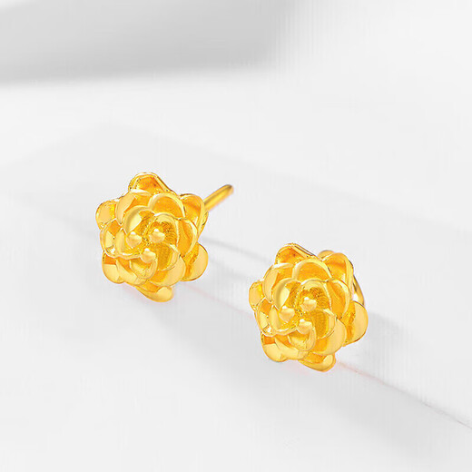 Saphire gold earrings for women, pure gold 999.9 blooming flower earrings, about 2.95 grams