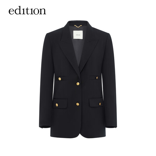 edition【高圆圆同款】西装外套春新款复古戗驳领黑色羊毛精纺女绅士 黑色K01 S (160)