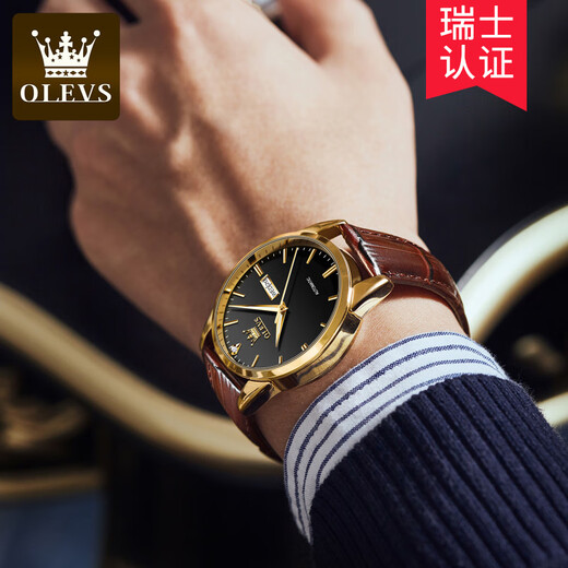 欧利时（OLEVS）瑞士认证品牌手表男机械表全自动男士手表防水夜光时尚商务男腕表 OLEVS-6629男-棕皮黑面
