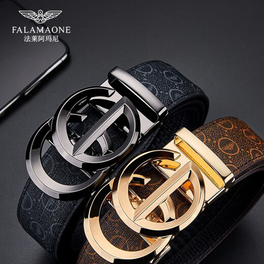 FALAMAONE阿玛尼皮带男真皮百搭裤腰带纯牛皮年轻人男士腰带休闲 PD841Q专柜礼盒 120cm