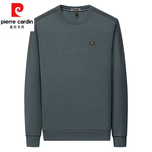 皮尔卡丹（pierre cardin）纯棉长袖t恤男士中年圆领卫衣男2024新款秋装上衣潮T打底衫 灰色6625款 190/XXXXL