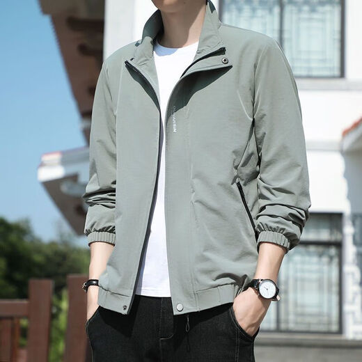 Donkey Fox Autumn Thin Men's Jacket Stand Collar 2024 New Tops Spring and Autumn Casual Pilot Jackets D9980 Dark Gray 3XL 145-160Jin Jin is equal to 0.5 kg