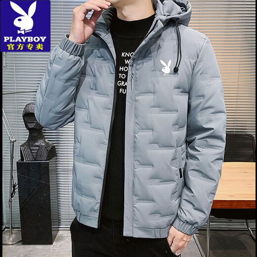 Playboy (PLAYBOY) brand high-end down jacket for men 2024 new winter short thin jacket thickened versatile casual winter wear hooded style 022 Khaki L
