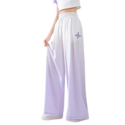 
I.KARNOW girls' pants summer thin 2025 new children's Chinese style Chinese style ice silk wide-leg pants large children's summer mosquito-proof pants 15117 gradient purple + 9922 white [set] 120