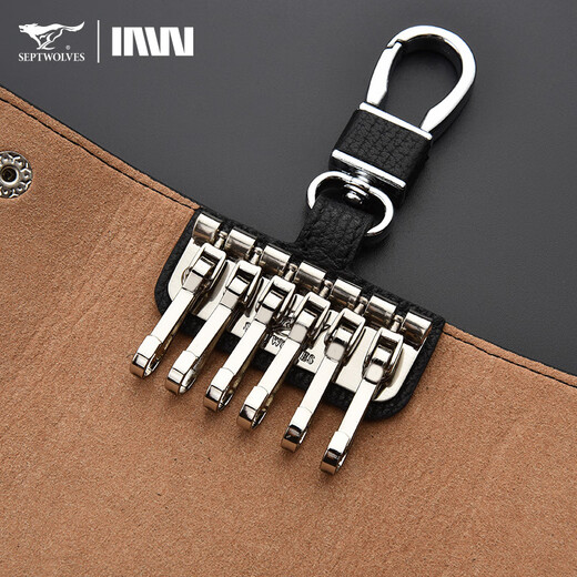 Sept Wolf Key Sac Men de la taille de la taille pour hommes Keychain véritable cuir de grande capacité Pure Couche de vache de vache pour hommes Couvrette clé Ménage First Couche Soft Cow Hide (un nouveau modèle est disponible)