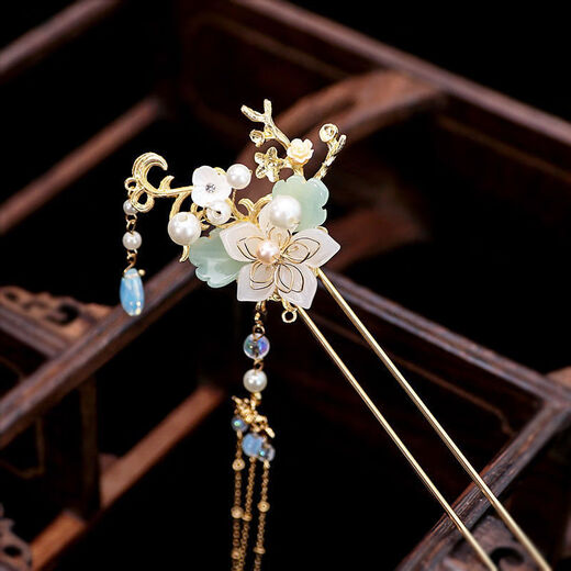 Bai Qixin's Hanfu headdress, tassels, rocking hairpins and earrings, a complete set of ancient style pair clips, super fairy hair accessories, clips, ancient costume decorative accessories, gold flower hair accessories set - ear clips and ear hooks