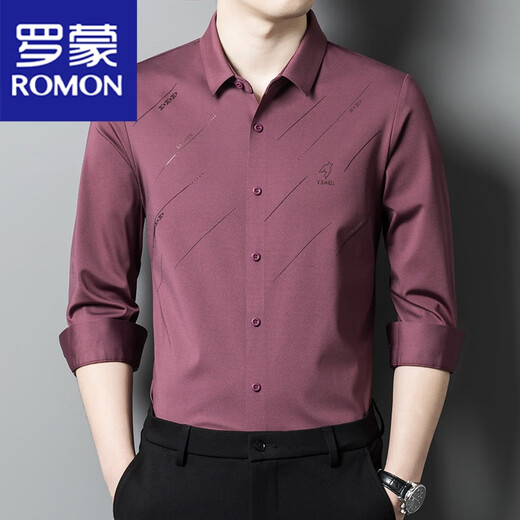 ROMON Edles Hochzeitskleid der Tochter, Langarmhemd des Vaters, Hochzeitsbankettkleid des Schwiegervaters mittleren Alters, Herbstkleidung, bügelfreies Hemd für Herren, C6625 Rot 170/L