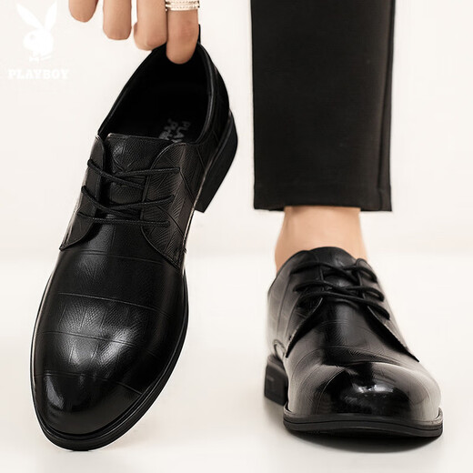 Playboy (Playboy) Lederschuhe Herrenschuhe 2025 Sommer Britisch -Business -Freizeitschuhe Herrenzehen Schicht Cowhide Formale Schuhe Schwarz 42