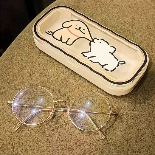 Liuzi Cartoon transparente wellige Brille Box Großhandel Japanisch niedliche tragbare Anti-Druck-Augen-Aufbewahrungsbox Sonnenbrille Box sagte nicht meine Brille + Spiegeltuch transparentes Wellenmuster