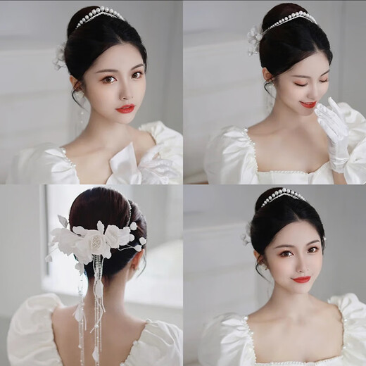 Fat Donglai's same style pearl headdress Korean style bridal crown crown flower hairpin rear area flower pearl crown