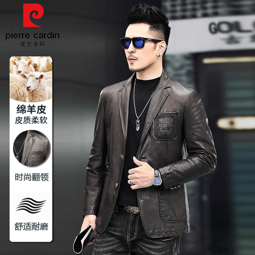 Pierre Cardin Nueva chaqueta de cuero Haining traje de oveja para hombres chaqueta de cuero de cuero coreano