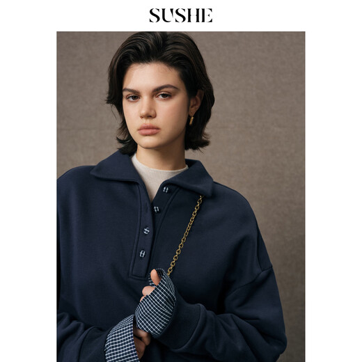 SUSHE Walden Intellectual Style Blue Polo Collar Top Elastic Straight Skirt Set Cyanyu Blue-Skirt S