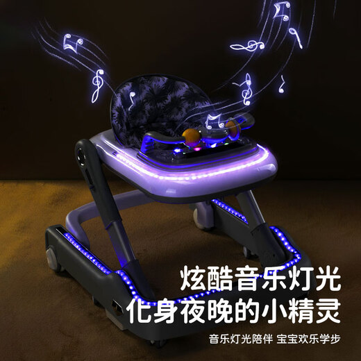Keleige Walker Anti-O-leg Baby 2025 Boy and Girl Anti-roll Anti-Roll Cart de stepper pliable Rhin Green [Éclairage et musique + Cadre de balle] Version supérieure Multi-fonction Rangement de rangement pliant à 7 vitesses