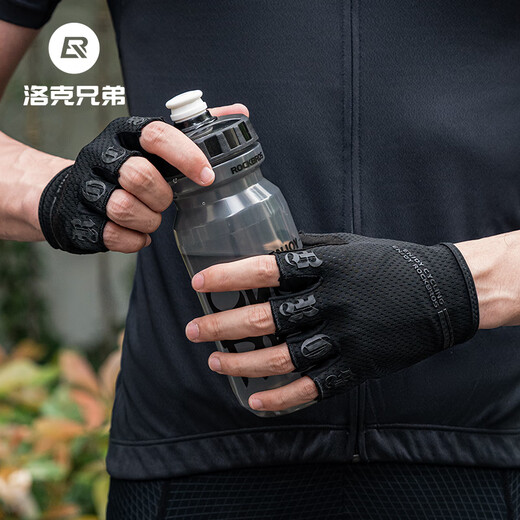 洛克兄弟骑行手套半指夏男女公路山地车短指手套运动自行车装备 黑色 L