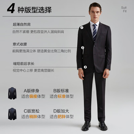 Peromont Men's Wool Business Formal Wear Professional Suit Wedding Groom Suit Navy 175D