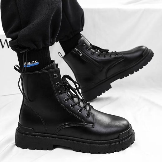 Xier Martin Boots Männer Neue High-Top British Style-Arbeitsstiefel Trendy Retro Lederstiefel dicke Motorradstiefel Männer schwarz 43