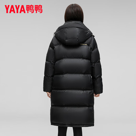 YAYA (YAYA) Women's Long Down Jacket 2024 Winter New Fashion Casual Hooded Thickened Warm Jacket XJ Black S (155)