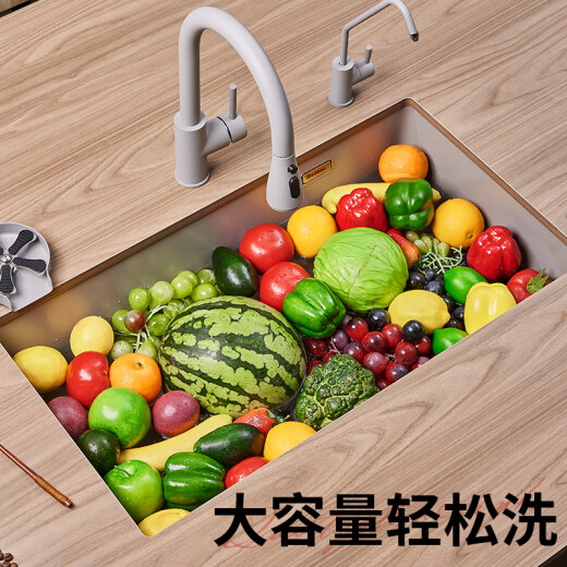 意狄讴意大利厨房石英石水槽大单槽家用洗菜盆花岗岩洗碗槽洗菜池台下盆 【7168SY】675*447豪华配置