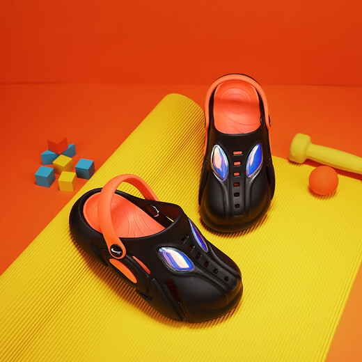 
Guirenniao Children's Slippers 2024 Summer New Style for Men and Girls Indoor Anti-Slip Soft Sole Bathing Baotou Cave Shoes Black Orange 34-35