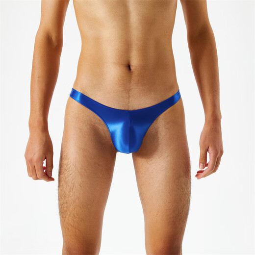 Sexy underwear silky smooth and translucent oily shiny silky super low waist men's thong t-pants sexy and interesting white M