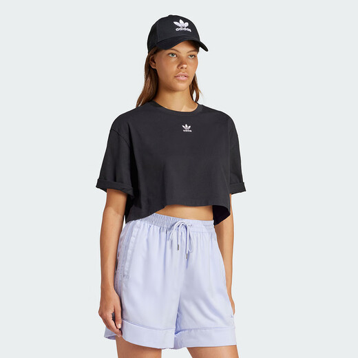 阿迪达斯（adidas）Adidas阿迪达斯三叶草女装2024秋季新款运动休闲短袖T恤IR5976 黑色|IT9887 XL