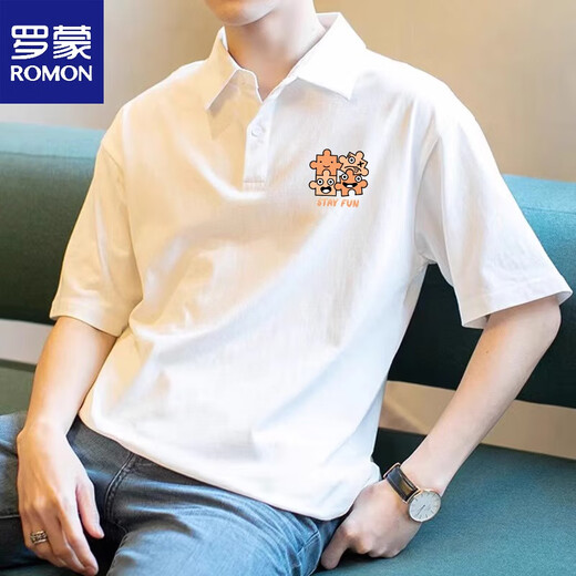 Lomon American Retro Herren Polo. Kurzärärmelte lose, vielseitiges Lapel-T-Shirt 2025 Sommerbaumwollbaumwolle halbärmelig [3895-Wasp] Weiß 3xl 170-190jin [Jin ist 0,5 kg]