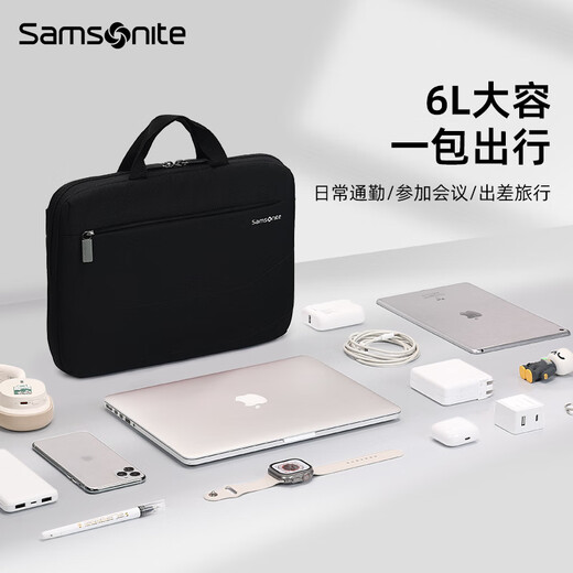 Samsonite Laptop Bag Business Men's and Women's Shoulder Briefcase 14-inch Apple Notebook Bag Large Capacity Document Bag