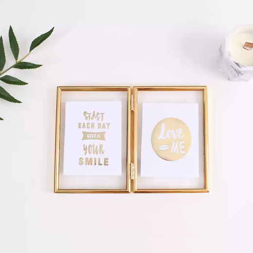 
The same double-sided transparent triple folding photo frame of the world-born star, 5-inch 678-inch glass metal picture frame empty frame album, rose gold two-pair - horizontal style 1 6-inch glass surface (photo 10.2*15.2cm)