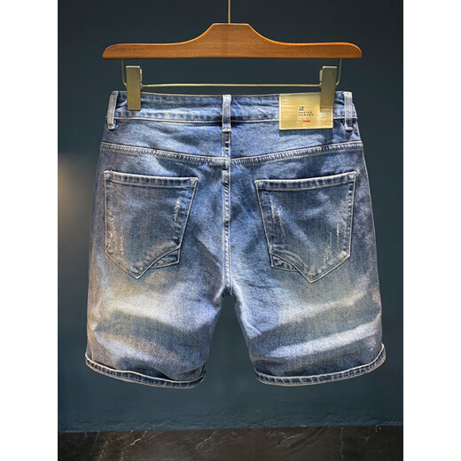 Qianji (Qianji) Rastros pantalones cortos de mezclilla de mezclilla para hombres Pantalones de cinco puntos delgados de cinco puntos