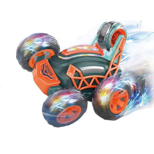 Remote control dump truck stunt roll off-road vehicle rechargeable remote control car children's boy toy racing car deformation 18CM blue light + 6 music small gift box packaging rechargeable + 360 flip + drop resistance