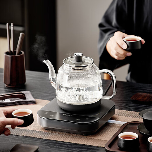 Bear fully automatic water supply electric kettle glass water boiler tea table special integrated tea table coffee table insulation tea set pumping electric tea stove thickened glass 0.8L 316L stainless steel heating plate ZCQ-K08E1