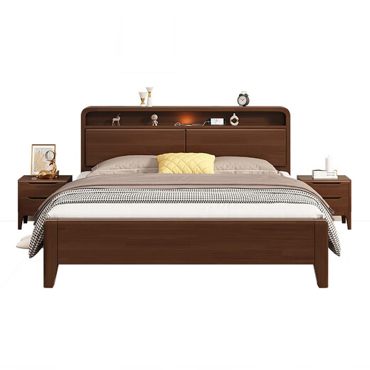 Duwo solid wood bed double bed 1.8m modern simple master bedroom king bed walnut color 1.8m*2m frame style