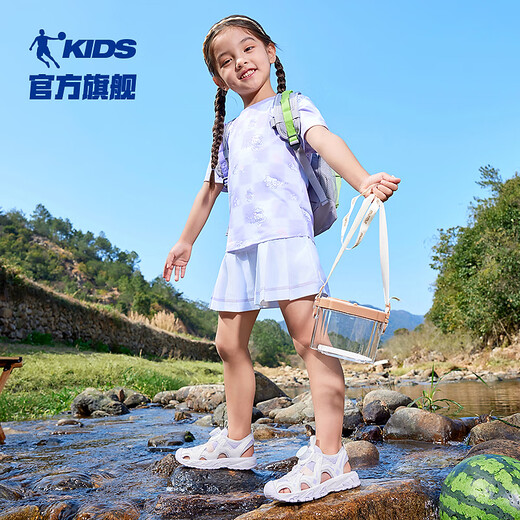 Jordan (QIAODAN) children's shoes, children's sandals, new summer girls' river shoes, Baotou non-slip children's beach shoes, Jordan White/Kapok Purple 29