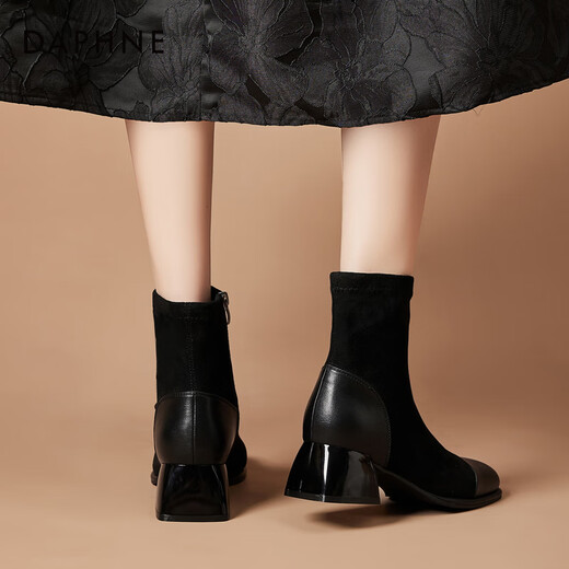 Daphne short boots for women 2025 new autumn and winter French high-heeled slim boots with temperament and versatile Martin boots for women black 37